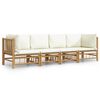 vidaXL 4 pcs conjunto lounge de jardim bambu c/ almofad&otilde;es branco nata