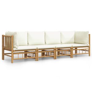 vidaXL 4 pcs conjunto lounge de jardim bambu c/ almofad&otilde;es branco nata