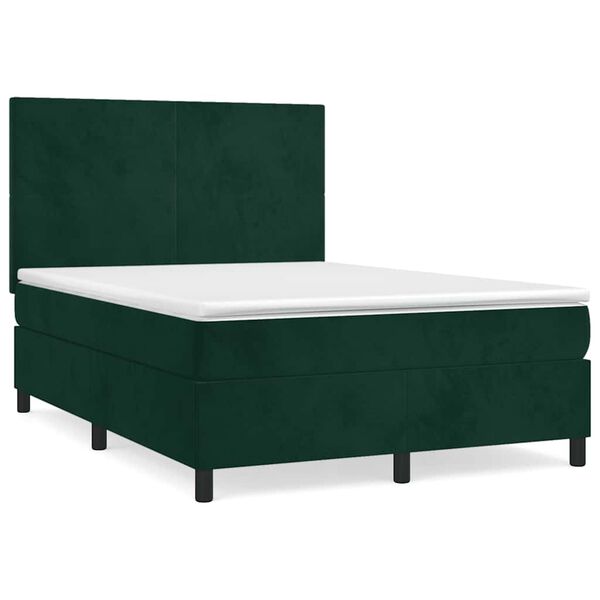 vidaXL Cama com molas/colch&atilde;o 140x190 cm veludo verde-escuro