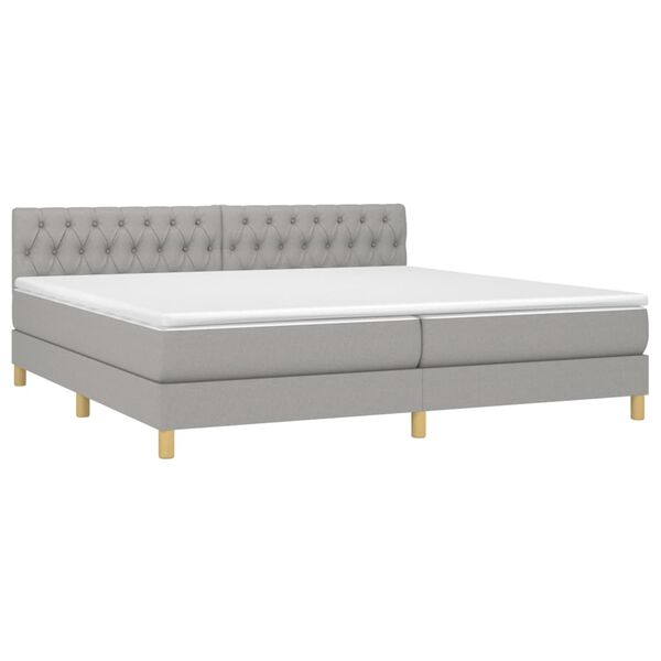 vidaXL Cama box spring c/ colch&atilde;o e LED 200x200 cm tecido cinza-claro