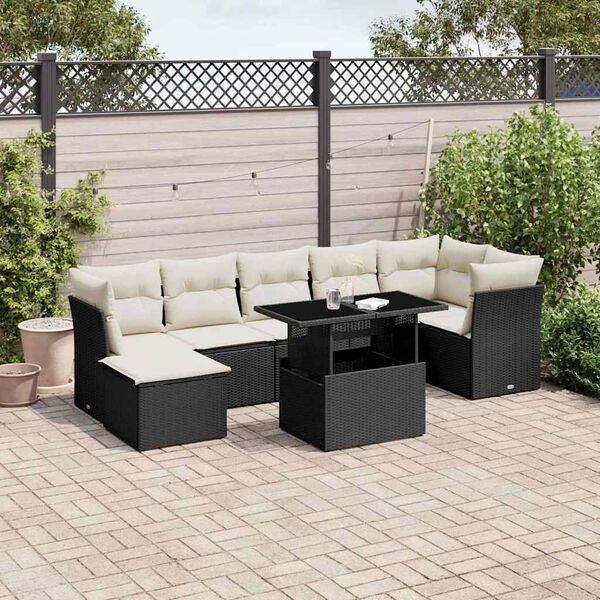 vidaXL 8 pcs conjunto sof&aacute;s de jardim com almofad&otilde;es vime PE preto