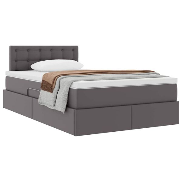 vidaXL Cama com Armazenamento Cinzeto 120 x 200 cm Couro Sint&eacute;tico