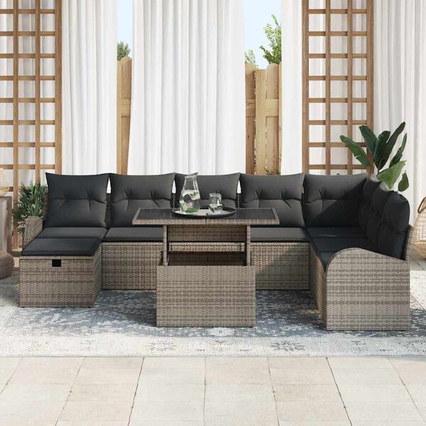 vidaXL Conjunto de Sof&aacute; de Jardim 9 pcs Cinzeto Rattan Sint&eacute;tico