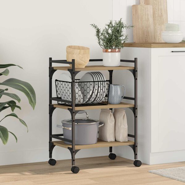 vidaXL Carrinho de Cozinha Carvalho Artesanal 50 x 35 x 75,5 cm