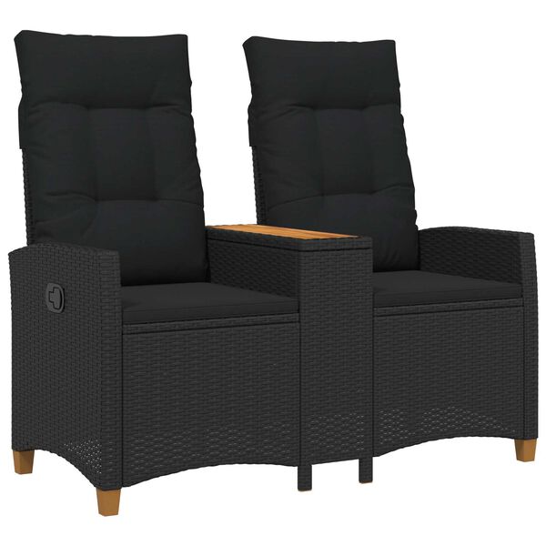 vidaXL Banco reclin&aacute;vel com mesa Preto 126 x 65 x 112 cm vime PE