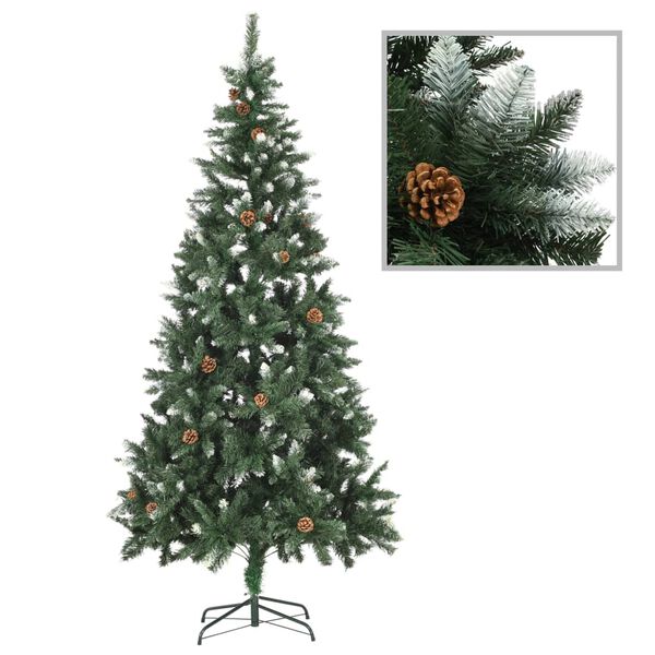 vidaXL &Aacute;rvore de Natal artificial com pinhas e brilho branco 210 cm