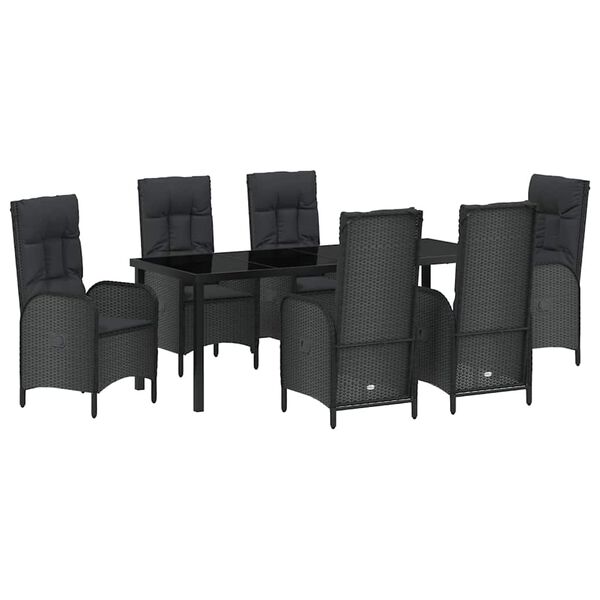 vidaXL Conjunto de Jantar para Jardim com almofada 7 pcs Preto vime PE