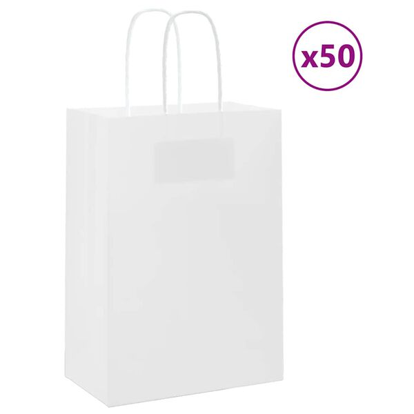 vidaXL Sacos de papel 50 unid com alças branco 15x8x21 cm