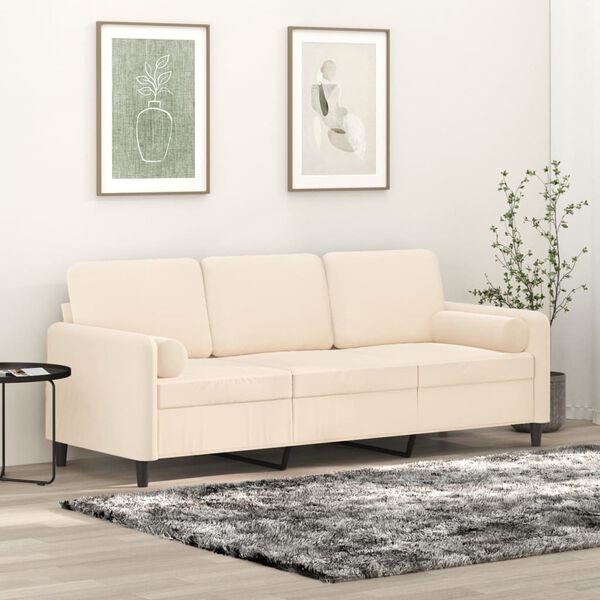vidaXL Sof&aacute; 3 lugares c/ almofadas/almofad&otilde;es 180 cm veludo creme