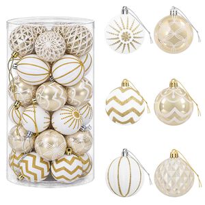 vidaXL Conjunto de Bolas de Natal 30 unid. Dourado e branco &Oslash; 6 cm
