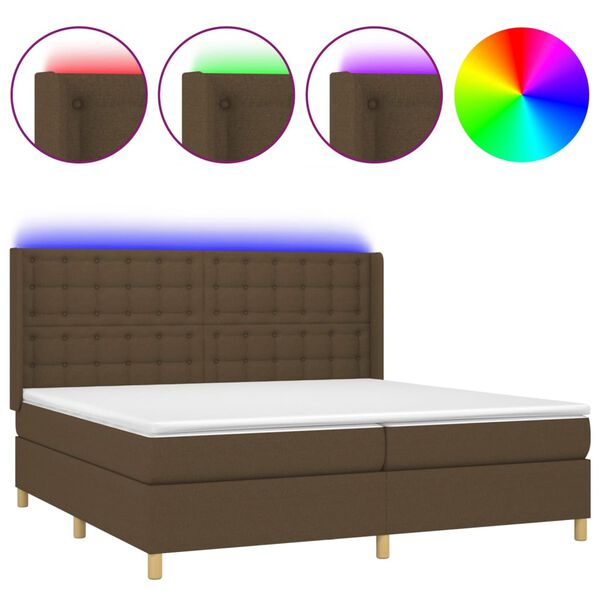 vidaXL Cama box spring c/ colch&atilde;o/LED 200x200cm tecido castanho-escuro