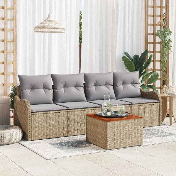 vidaXL Conjunto de Sof&aacute; de Jardim 5 pcs Bege e Cinza Claro vime PE