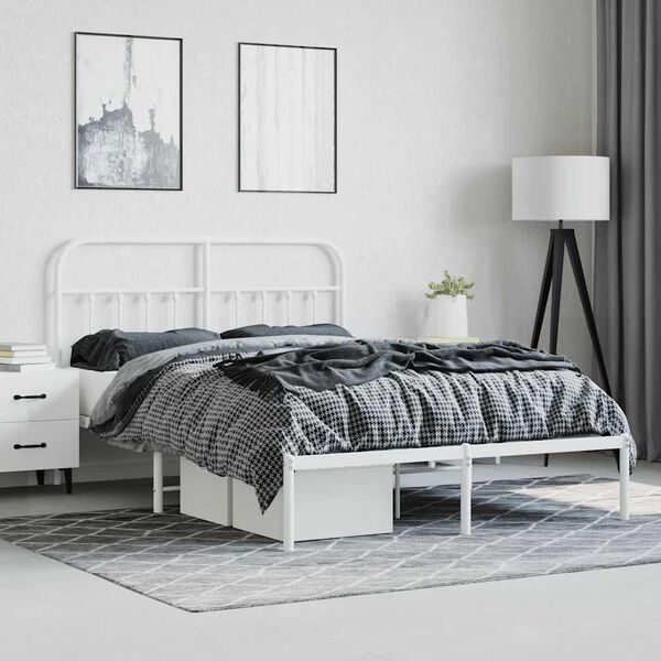 vidaXL Estrutura de cama com cabeceira 135x190 cm metal branco