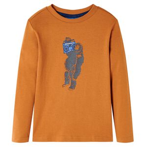 vidaXL T-shirt de manga comprida para crian&ccedil;a ocre-escuro 128