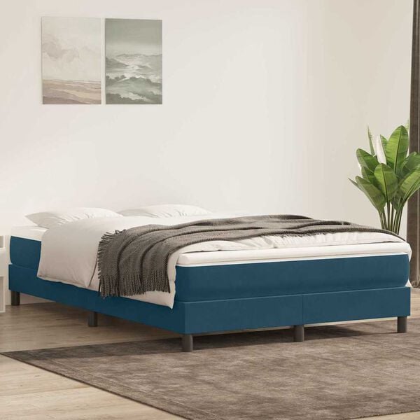 vidaXL Cama com molas sem colch&atilde;o 140x220 cm veludo azul-escuro