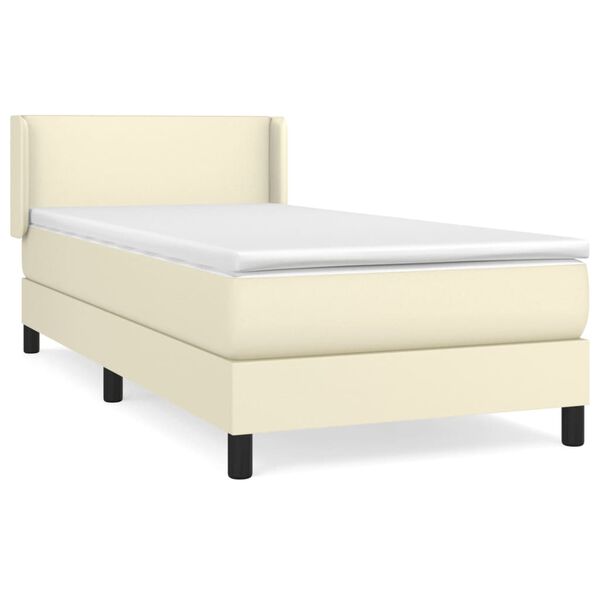 vidaXL Cama com molas/colch&atilde;o 90x200 cm couro artificial cor creme