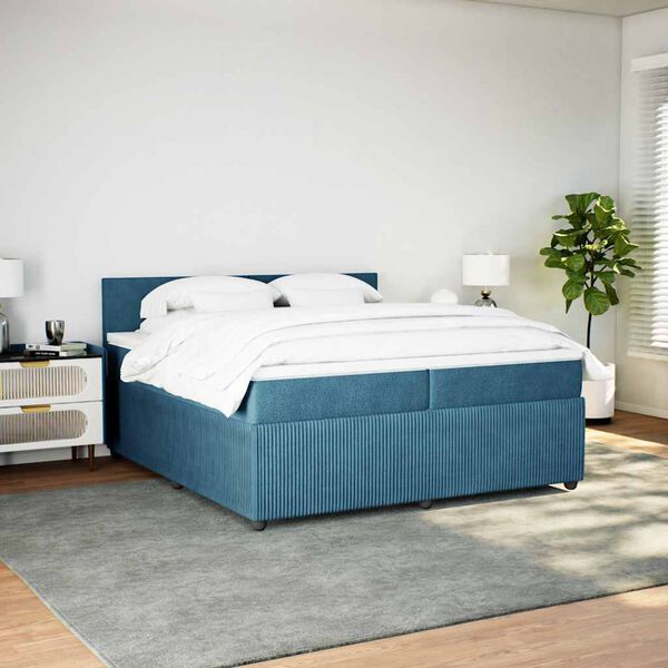 vidaXL Cama com molas/colch&atilde;o 200x200 cm veludo azul