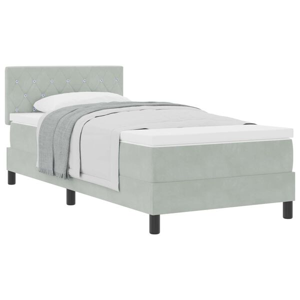 vidaXL Cama Box com colch&atilde;o Cinzento-claro 90 x 190 cm Veludo