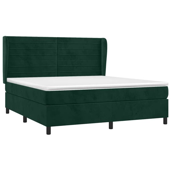 vidaXL Cama com molas/colch&atilde;o 180x200 cm veludo verde-escuro