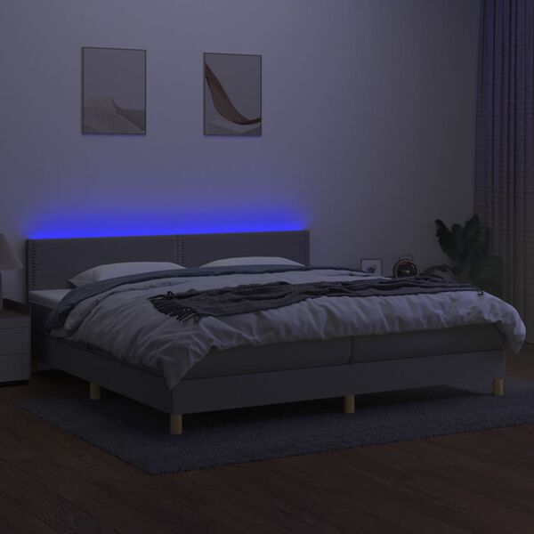 vidaXL Cama box spring c/ colch&atilde;o e LED 200x200 cm tecido cinza-claro