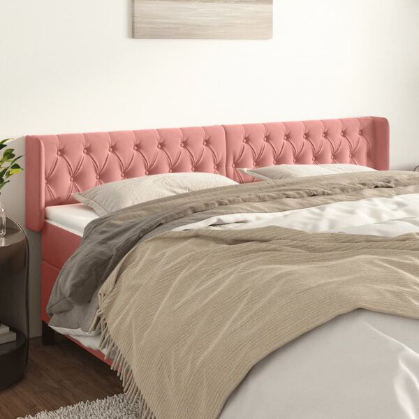 vidaXL Cabeceira de cama c/ abas veludo 183x16x78/88 cm rosa