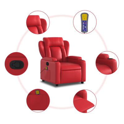 vidaXL Poltrona de massagens reclinável couro artificial vermelho