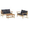 vidaXL 3pcs conj. lounge de jardim bambu c/ almofadões cinzento-escuro