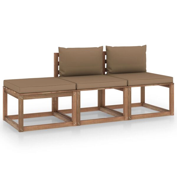 vidaxL 3 pcs conjunto lounge de paletes c/ almofad&otilde;es pinho impregnado