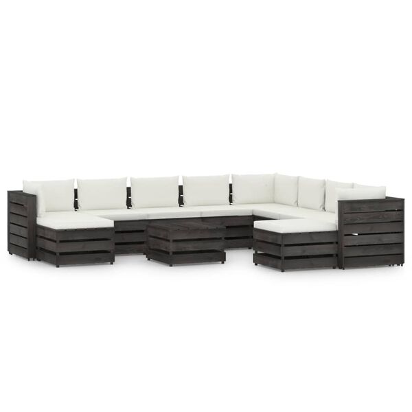 vidaXL 11pcs conj. lounge jardim + almofad&otilde;es madeira impreg. cinzento