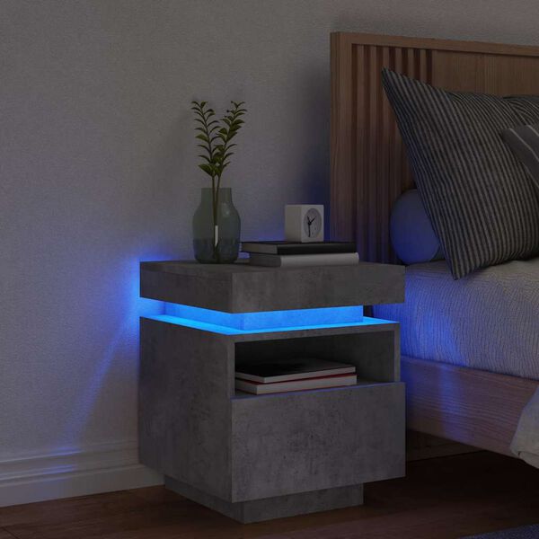 vidaXL Mesa de cabeceira com luzes LED 40x39x48,5 cm cinzento-cimento