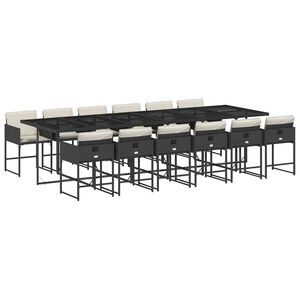 vidaXL 13 pcs conjunto de jantar p/jardim com almofad&otilde;es vime PE preto