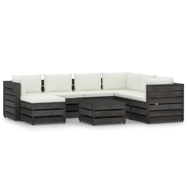vidaXL 8 pcs conj. lounge jardim + almofad&otilde;es madeira impreg. cinzento