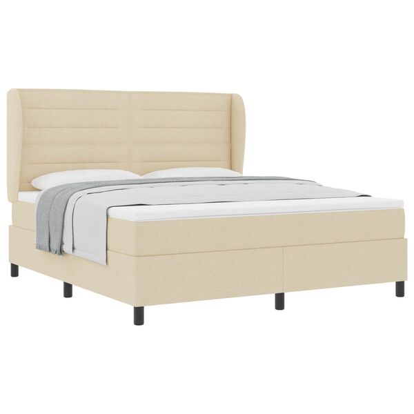 vidaXL Cama Box com colch&atilde;o com cabeceira Creme 180 x 200 cm tecido
