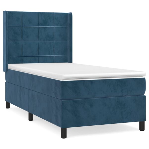 vidaXL Cama com molas/colch&atilde;o 90x190 cm veludo azul-escuro