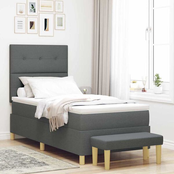 vidaXL Cama Box com colch&atilde;o Cinzento escuro 90 x 200 cm tecido
