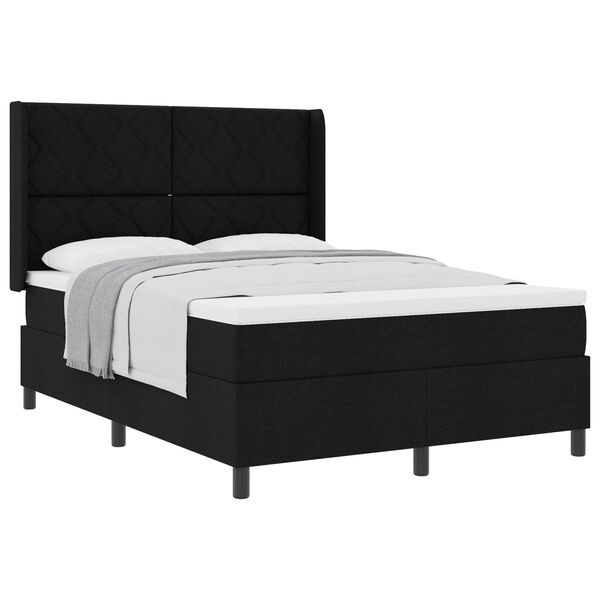 vidaXL Cama Box com colch&atilde;o com cabeceira Preto 140 x 200 cm tecido