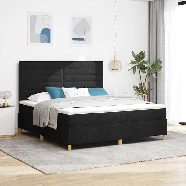 vidaXL Cama Box com colch&atilde;o com cabeceira Preto 180 x 200 cm tecido