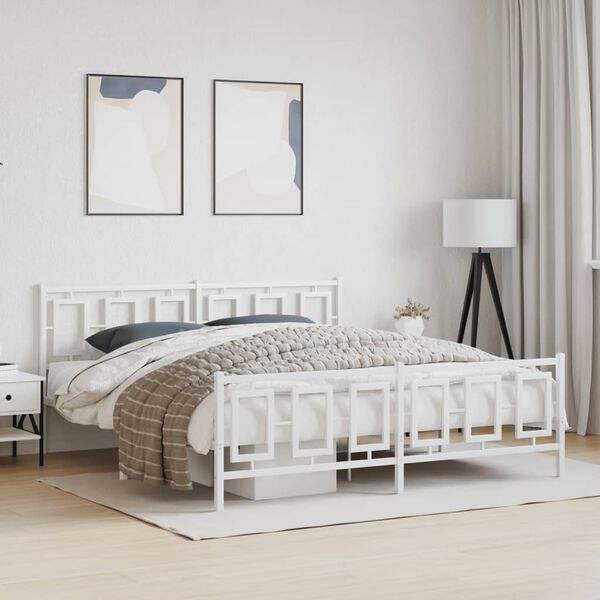 vidaXL Estrutura de cama com cabeceira e p&eacute;s 180x200 cm metal branco
