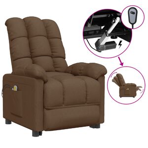 vidaXL Poltrona de massagens el&eacute;trica reclin&aacute;vel tecido castanho