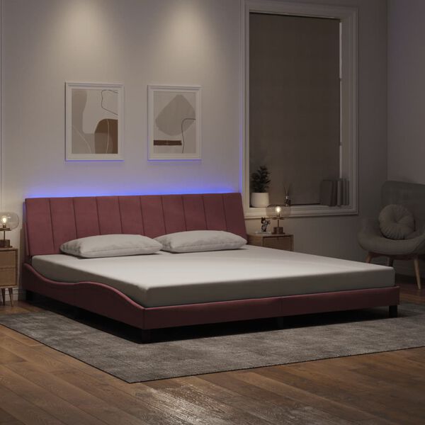 vidaXL Estrutura de cama com LED sem colch&atilde;o Hanko 200x200 cm veludo rosa