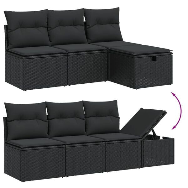 vidaXL 7 pcs conjunto de sof&aacute;s p/ jardim c/ almofad&otilde;es vime PE preto