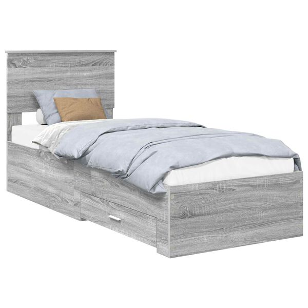 vidaXL Estrutura da Cama com gaveta Cinza Sonoma e Prata 75 x 190 cm