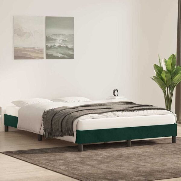 vidaXL Estrutura de cama sem colch&atilde;o 140x220 cm veludo verde-escuro