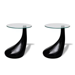 vidaXL Mesas centro 2 pcs c/ tampo redondo de vidro, preto brilhante