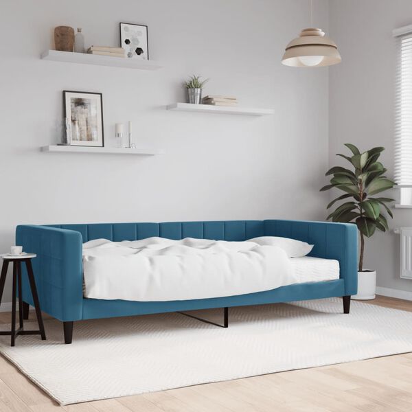 vidaXL Sofá-cama com colchão 100x200 cm veludo azul