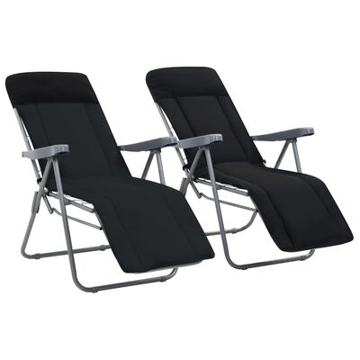 vidaXL Cadeiras de jardim dobráveis com almofadões 2 pcs preto