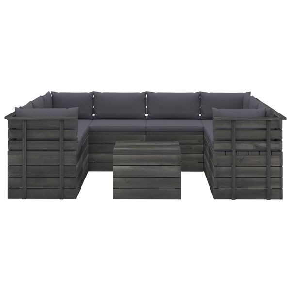 vidaXL 9 pcs conjunto lounge de paletes + almofad&otilde;es madeira de pinho