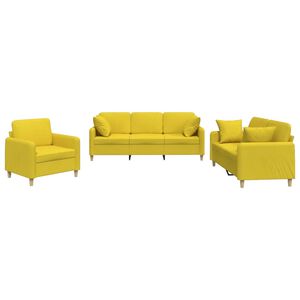 vidaXL 3 pcs conjunto de sof&aacute;s com almofadas tecido amarelo-claro