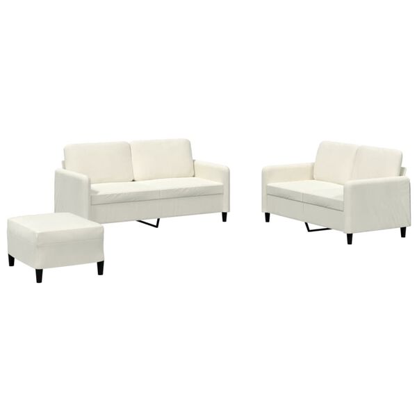 vidaXL 3 pcs conjunto de sofás veludo cor creme