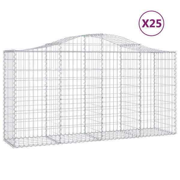 vidaXL Cestos gabi&atilde;o arqueados 25 pcs 200x50x100/120 ferro galvanizado